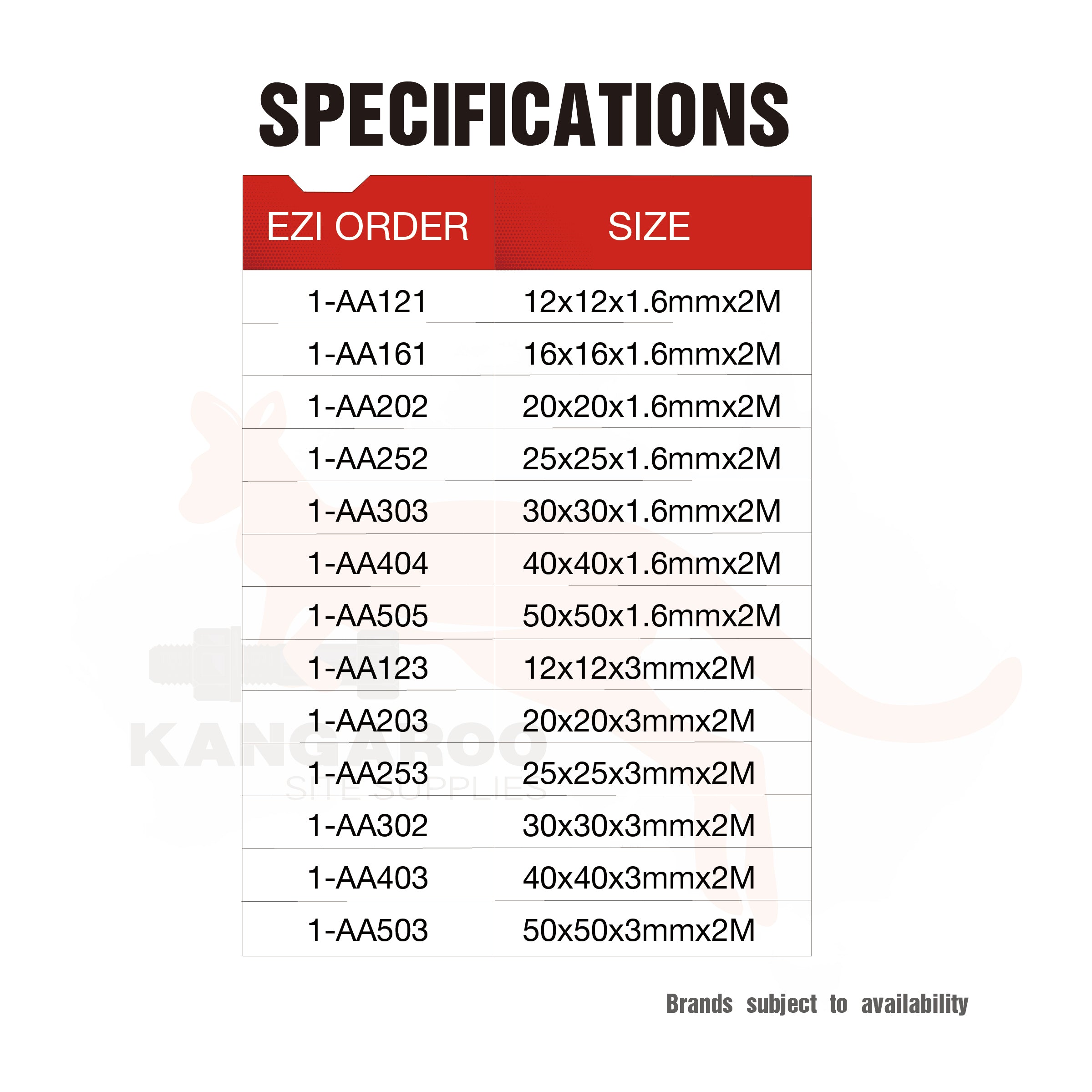 Aluminium Angle Equal 2m, Multiple Sizes