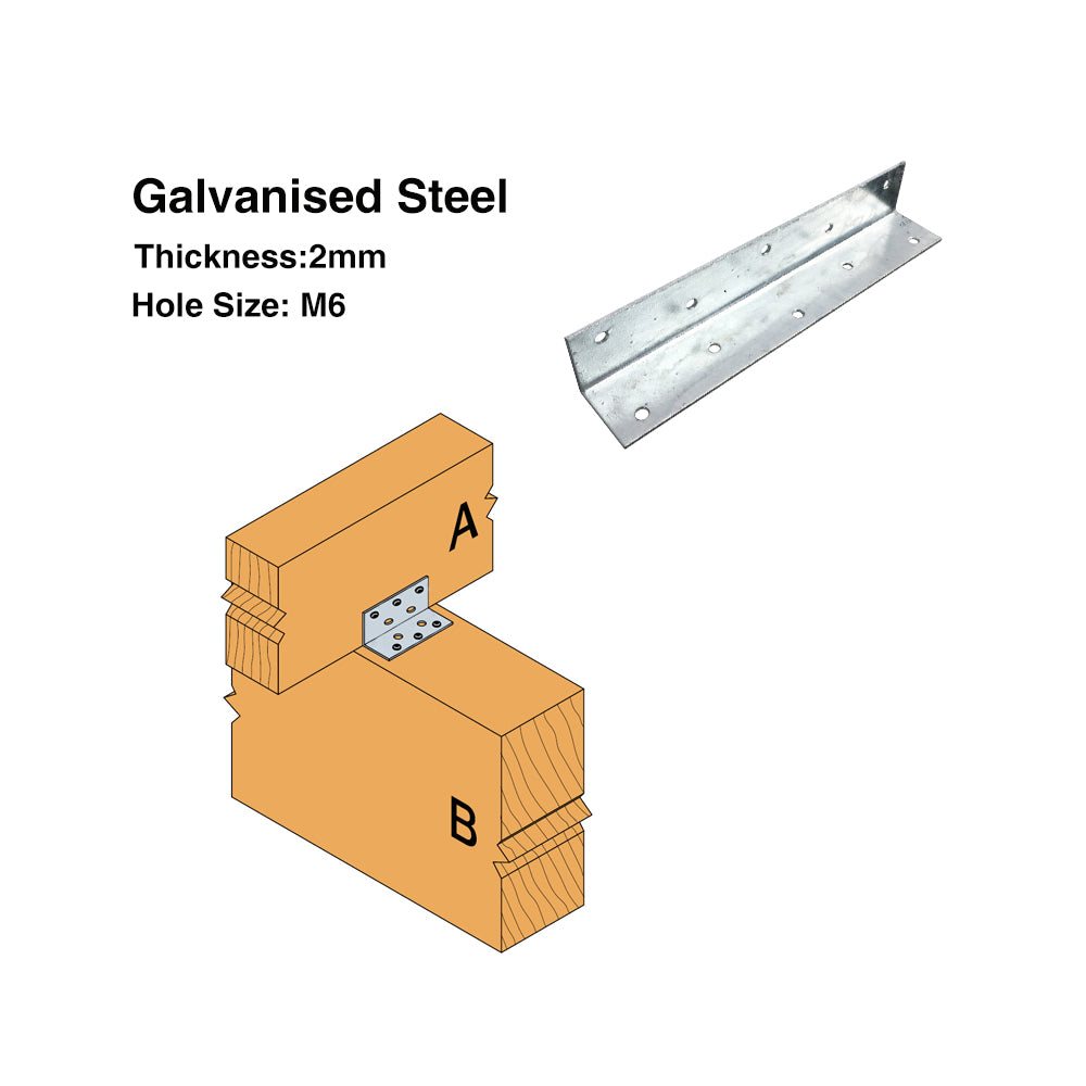 Builders Angle Bracket HDG 2mm Thickness M6 Holes