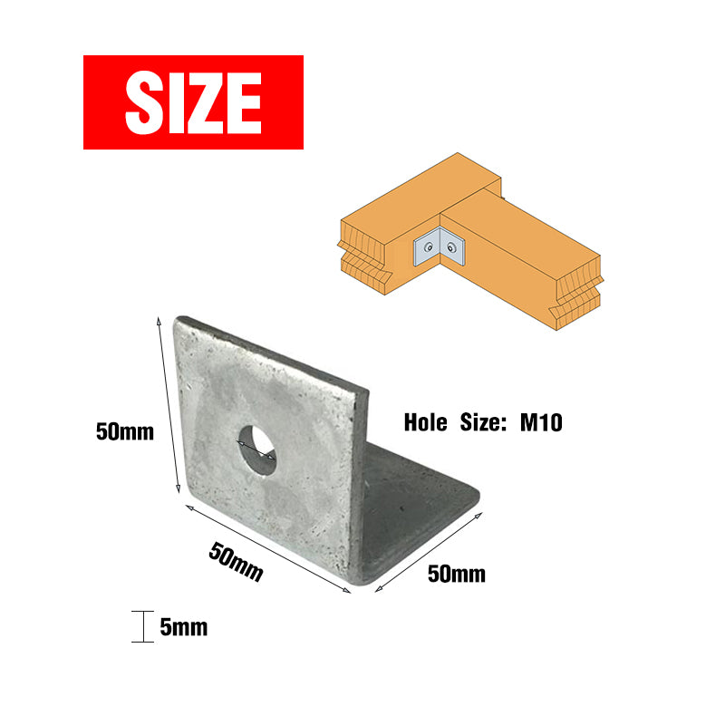Builders Angle Bracket HDG 5mm Thickness 50x50x50mm M10 Holes