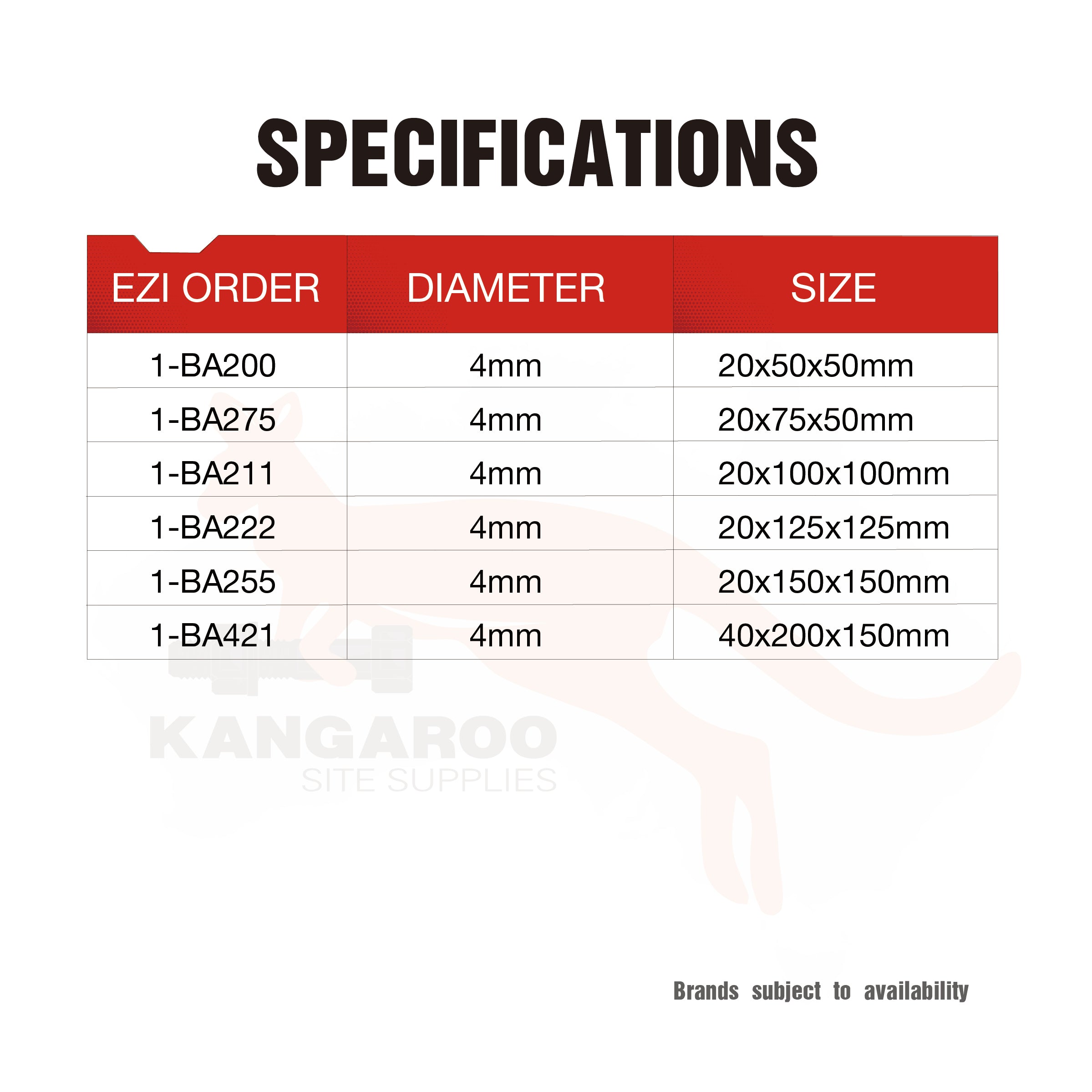 Builders Angle Bracket Hdg 4mm Thickness M6 Holes, Multiple Sizes