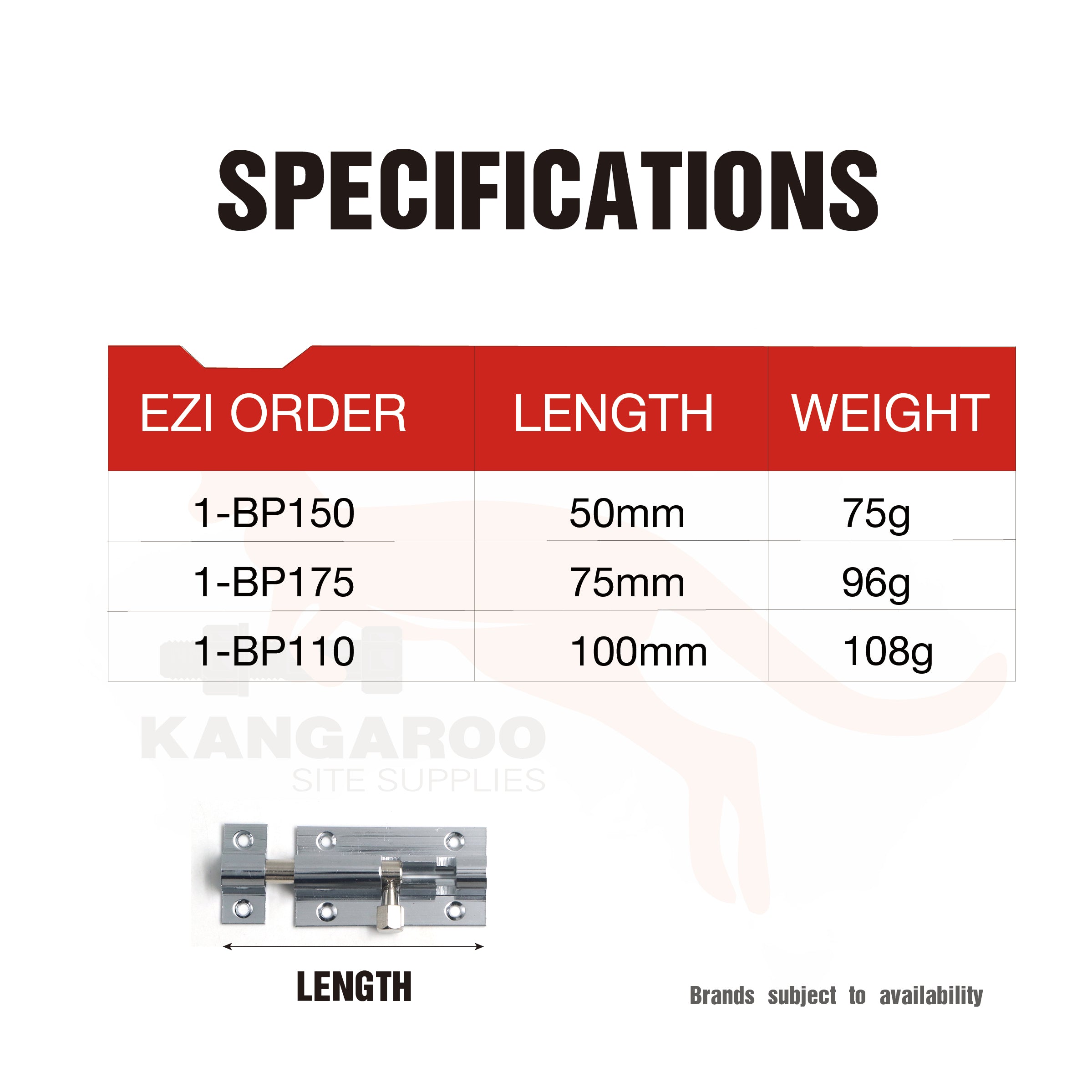 Bolt Barrel Solid Brass Chrome Plated Cd1, 50mm/75mm/100mm