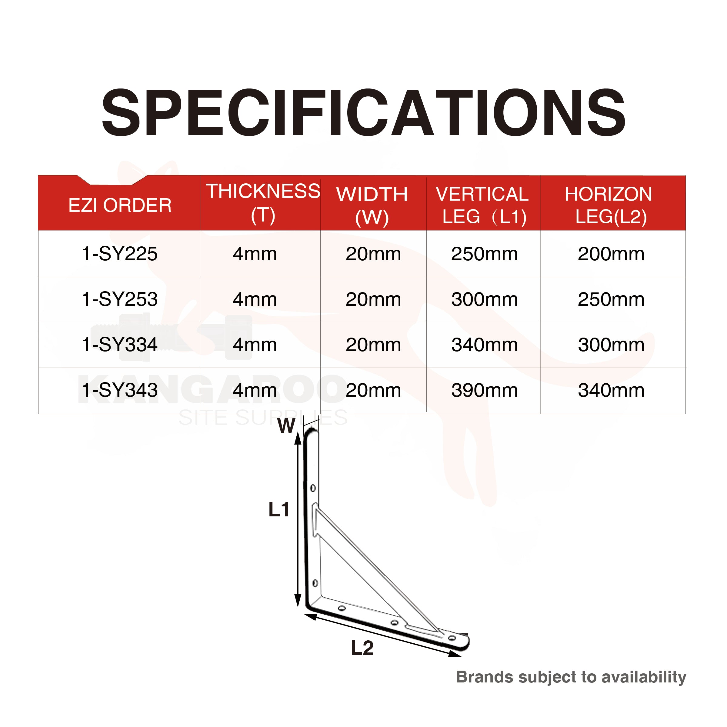 Stayed Bracket Zinc Plated 4mm Thickness, Multi Sizes