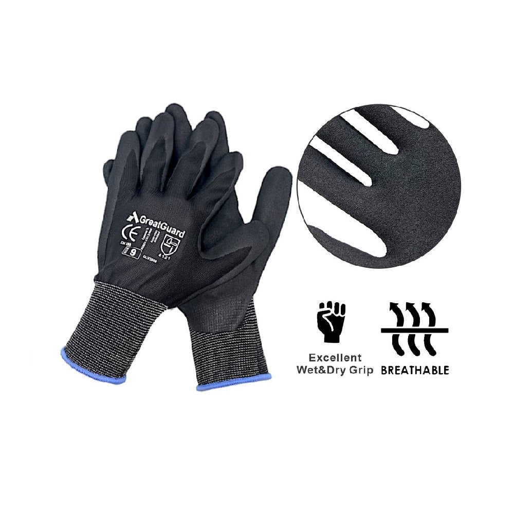 GreatGuard Gloves Sandy Foam Nitrile Coated Pack 12, S/M/L/XL