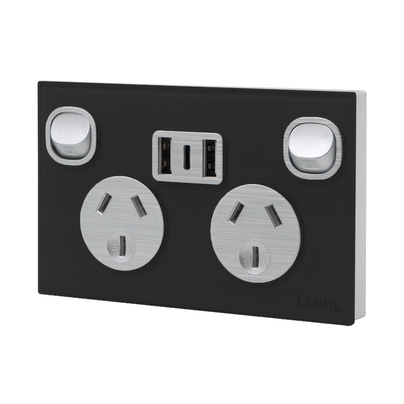 Wall Switch 2 Way & GPO Black Glass Frame Multiple Styles