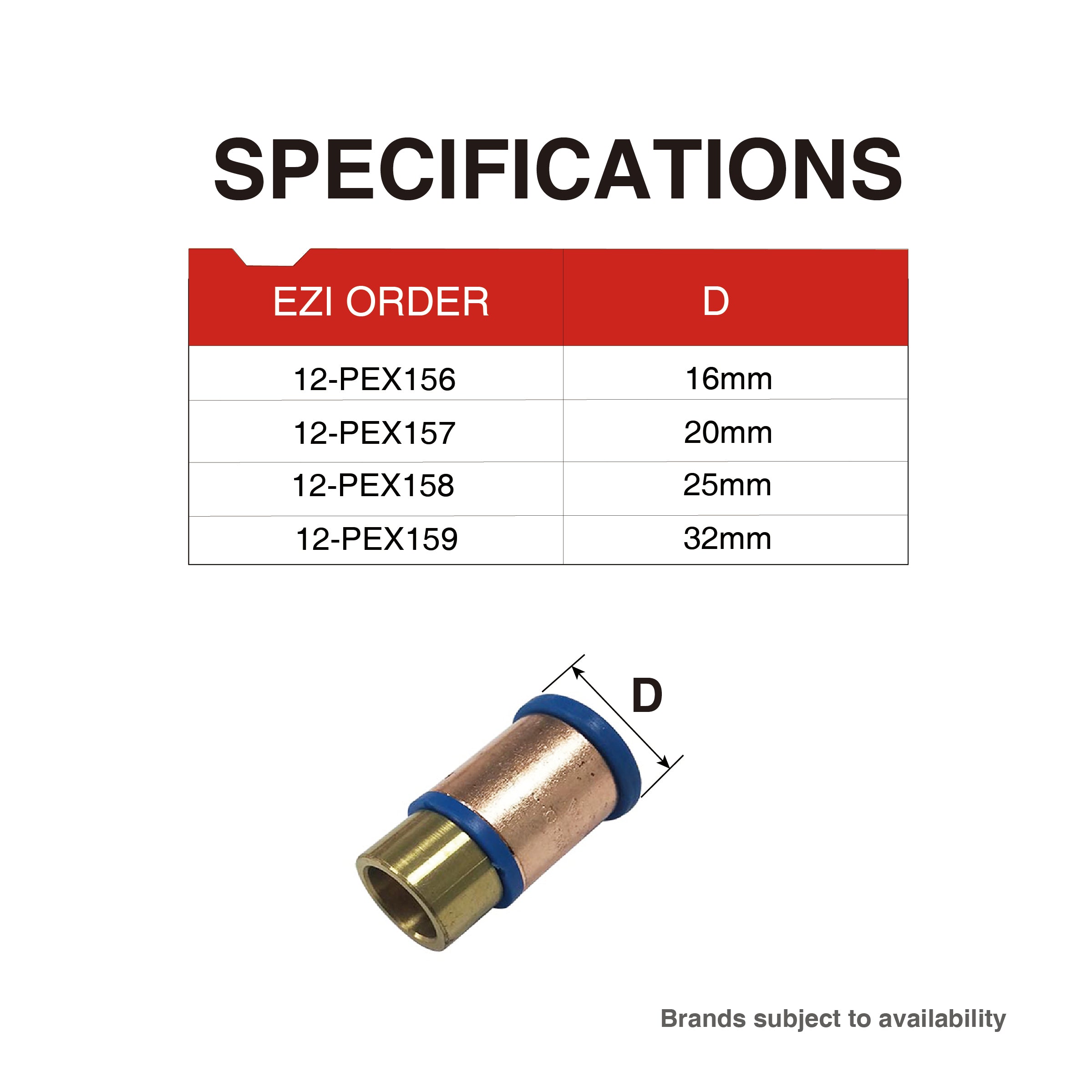 Pex Crimp-On Brass Fittings Connecting Barb Male As/Nzs 2537, Multiple Sizes