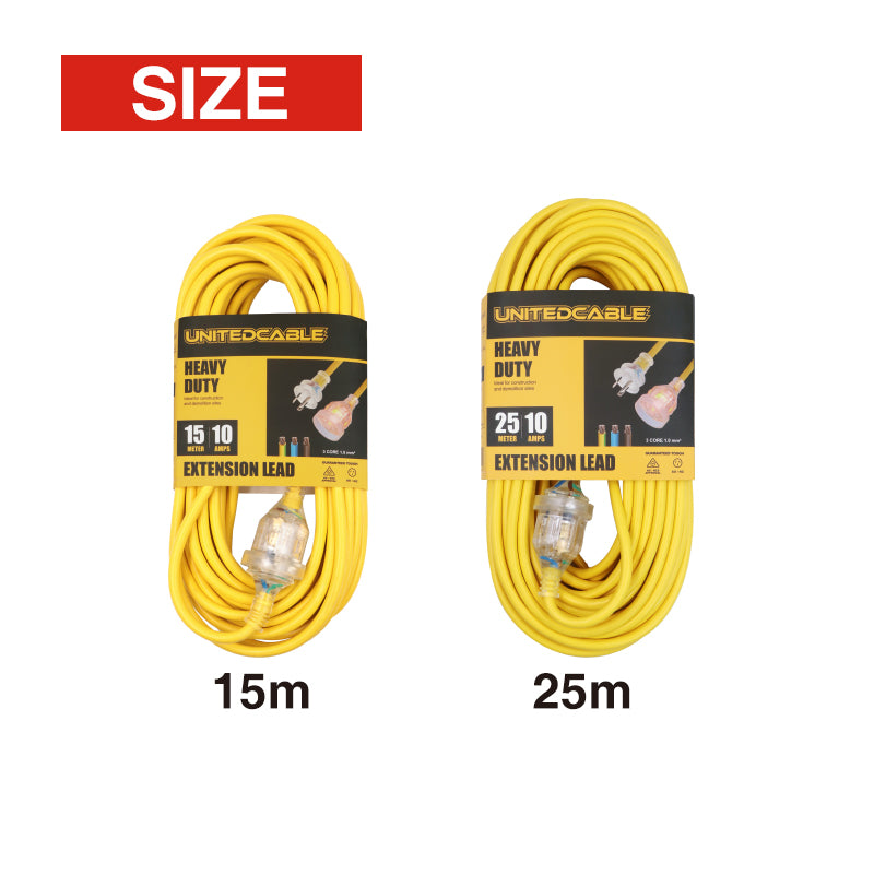 Heavy Duty Extension Lead 10Amp, 15m or 25m