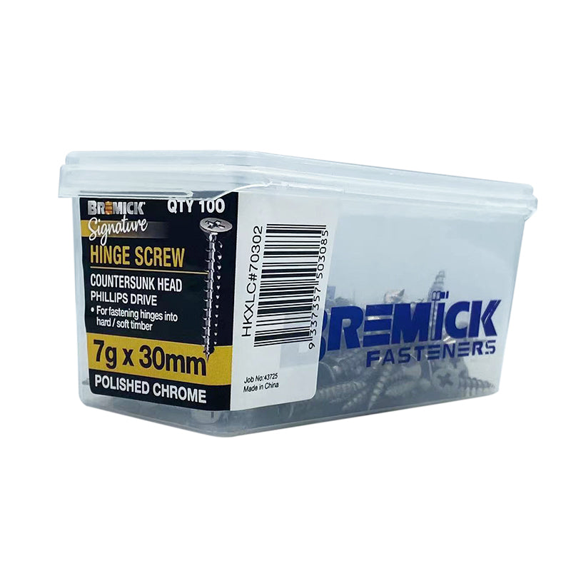 Hinge Screw CSK Ph Sat Chrome Box100 7G, 8G, 10G