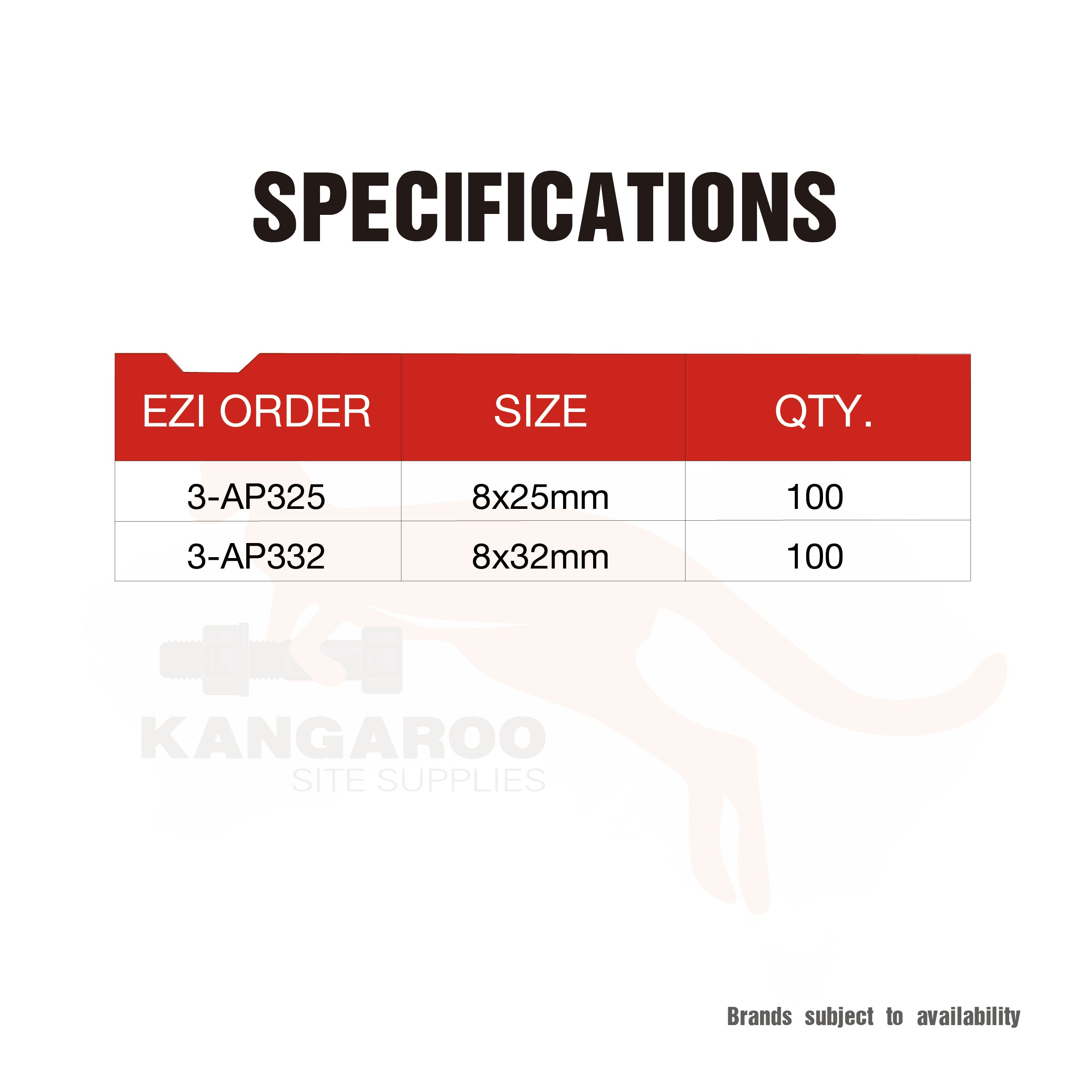 Powers Actuated Drive Pins Washered Box100, Multiple Sizes