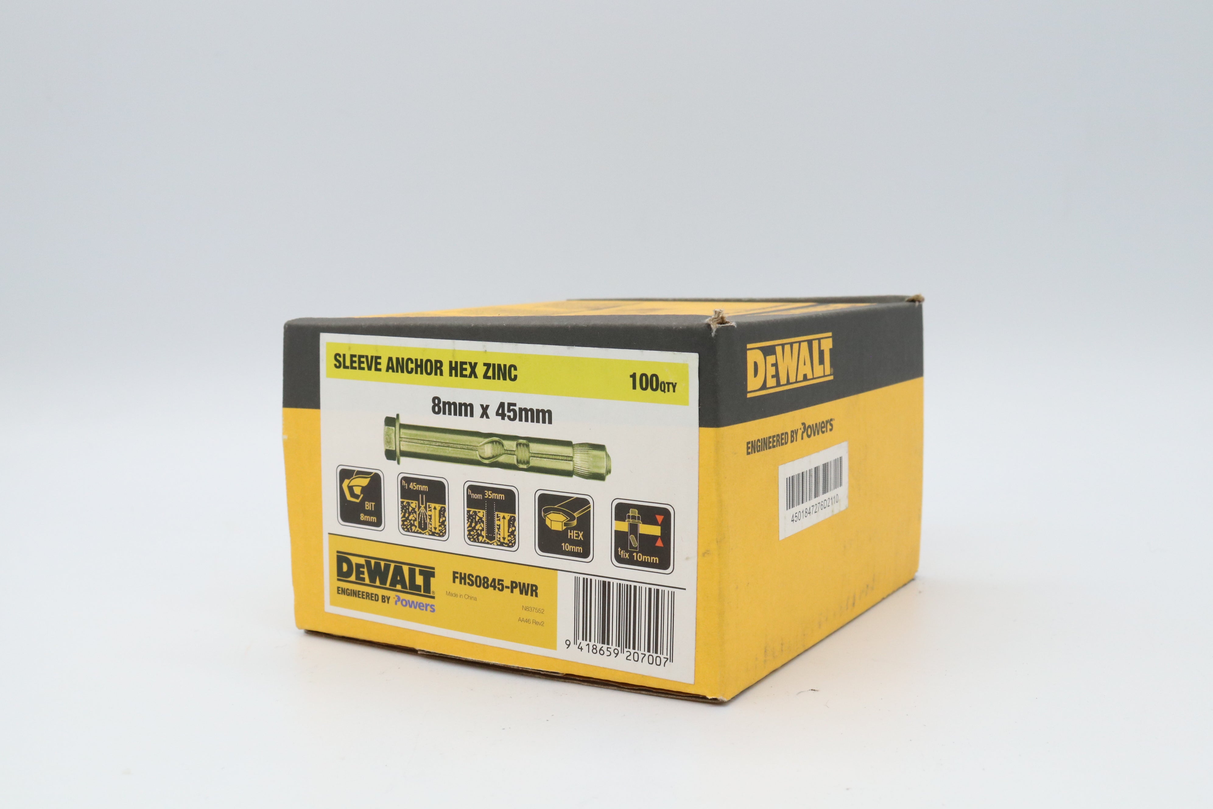 Flush Head Sleeve Anchor Yellow Zinc, Multiple Sizes