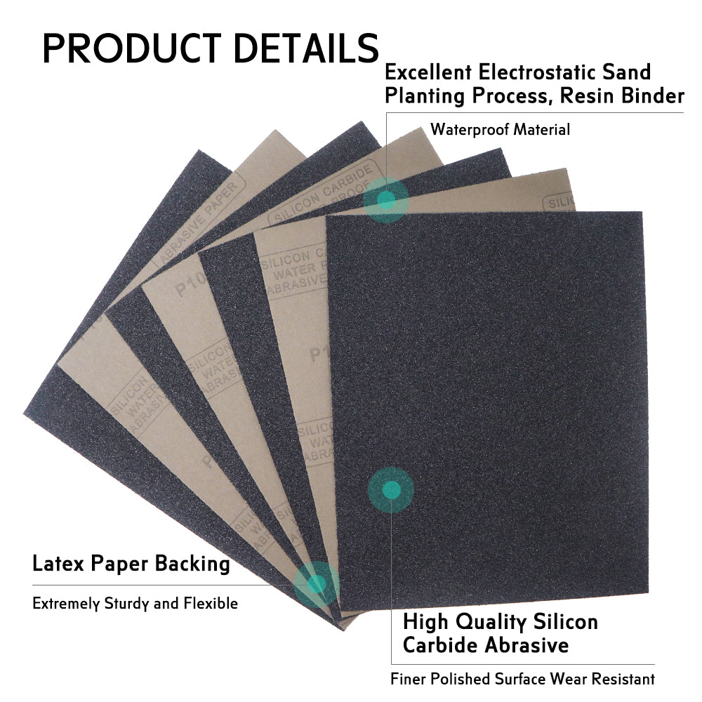 Abrasive Paper Waterproof 230x280mm 50pcs Pack, Multiple Grits
