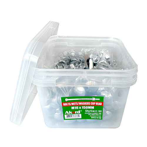 Cup Bolt & Nut & Washers CL4.6 ZP M16 x 150mm Box50