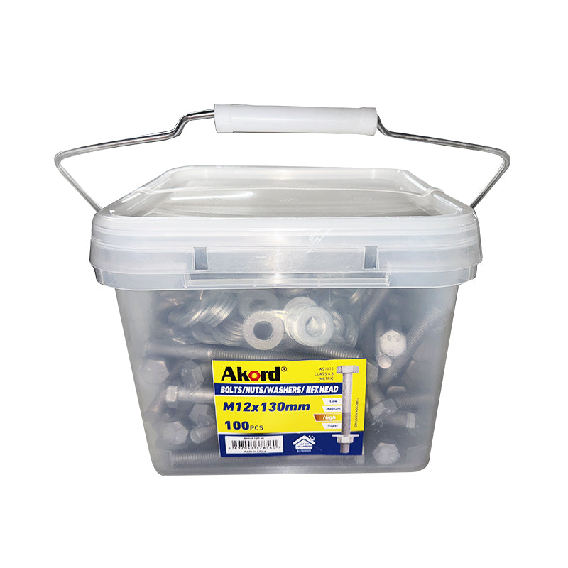 Hex Head Bolt and Nut Set with Washer Cl4.6 HDG M12/M16, Multiple Sizes