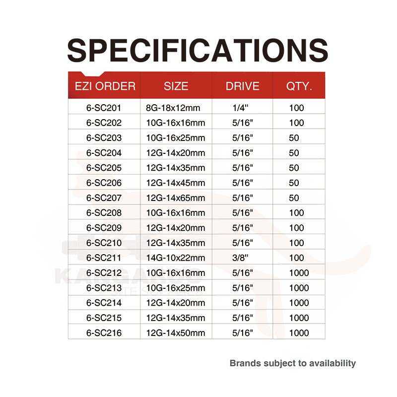 SD Screw Hex Coarse C3 Multiple Sizes