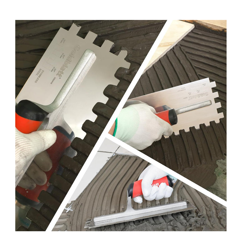 Goldblatt G02379/G02413/G02416 Notch Trowel 275X115mm S/S Soft Grip Handle Sq Multiple Sizes