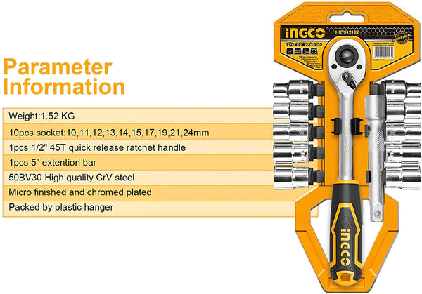Socket 1/2" Drive Set 12pcs