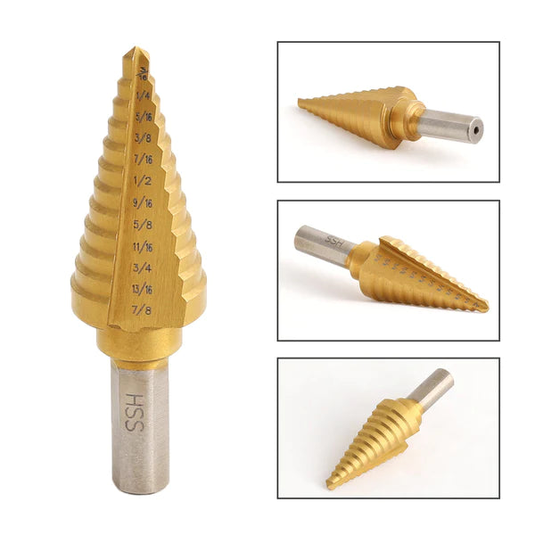 Step Drill Bit Set With Center Punch Titanium HSS 6pcs