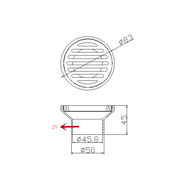 Floor Grate Round Reducing 80mmx50mm Brass Cp Suit ID PVC Pipe