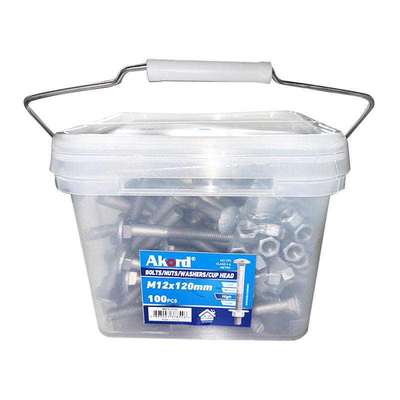 Cup Head Bolt and Nut Set with Washer Cl4.6 HDG M12/M16, Multiple Sizes