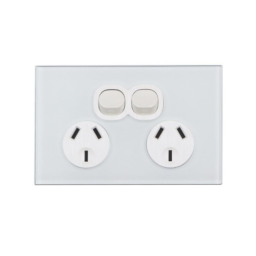 Wall Switch 2 Way & GPO White Glass Frame Multiple Styles