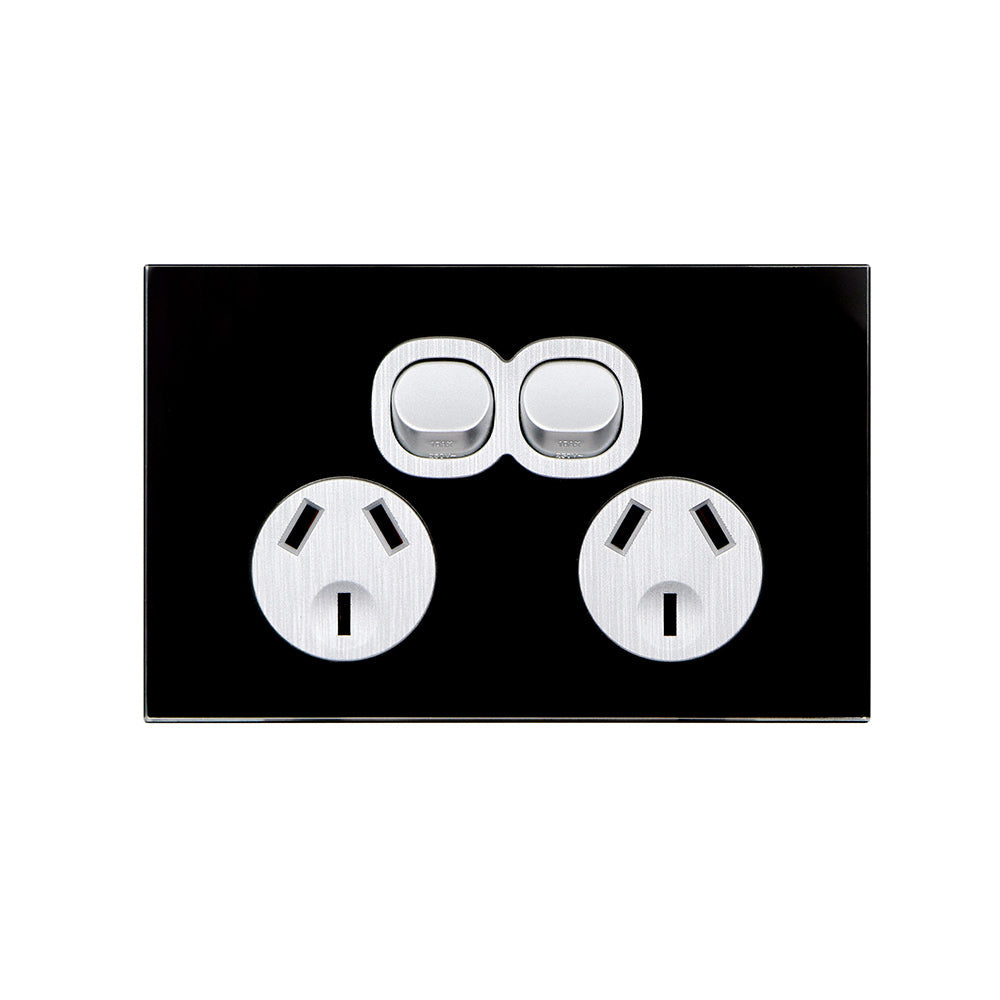 Wall Switch 2 Way & GPO Black Glass Frame Multiple Styles