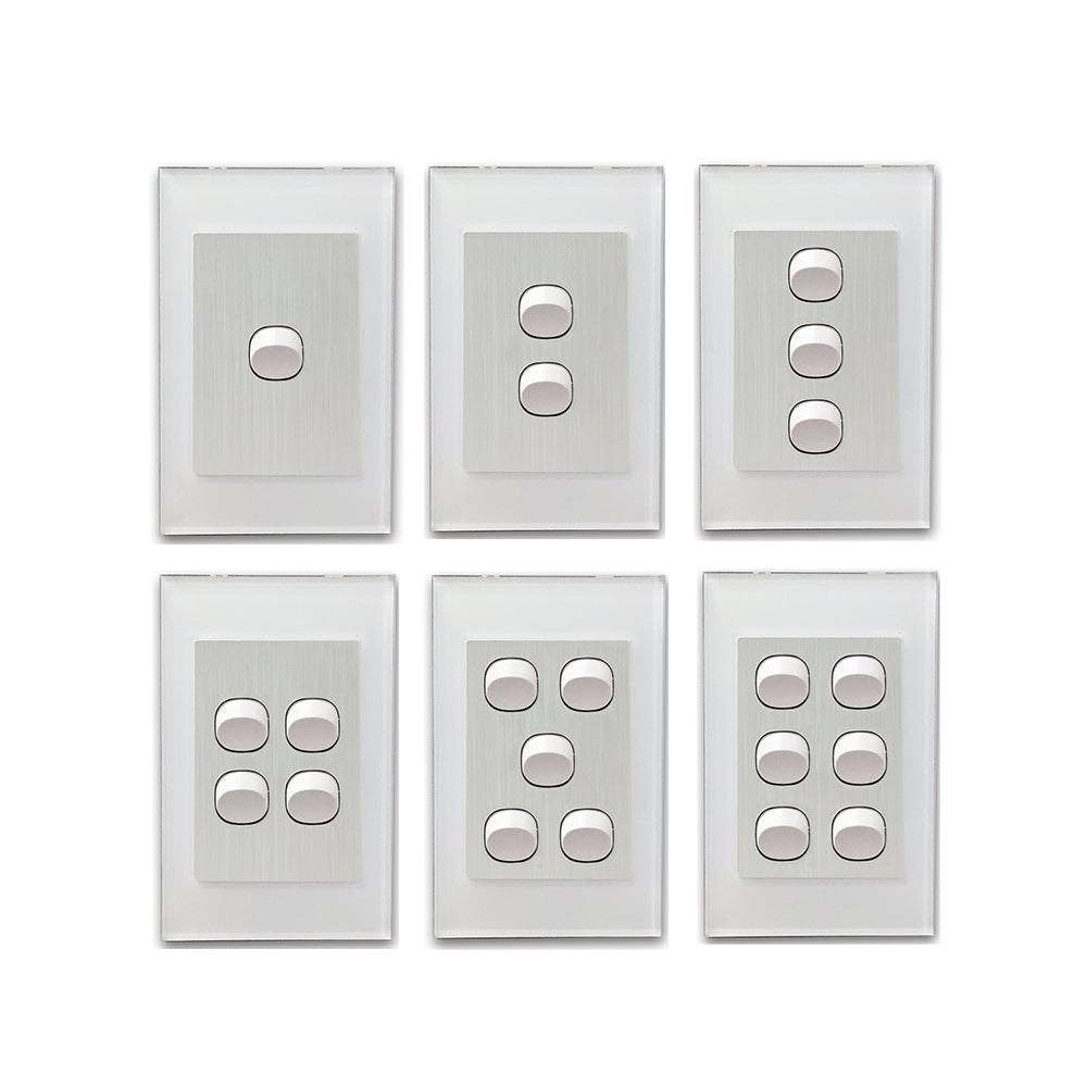 Wall Switch 2 Way & GPO White Glass Frame Multiple Styles