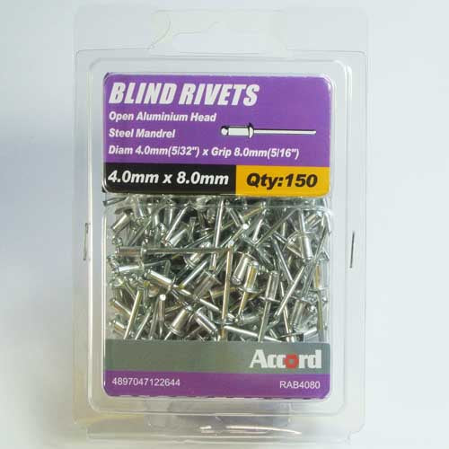 Akord Pop Rivets Al/St Dome Head, Multiple Sizes