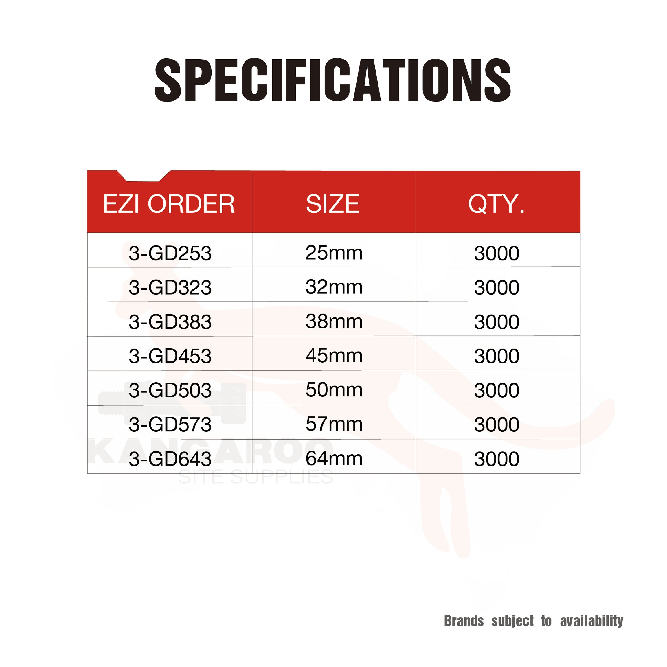 Brads DA-25/32/38/45/50/57/64mm, E-Gal Box 3000