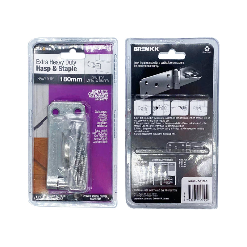 Hasp N Staple H/D Gal 180mm Cd1
