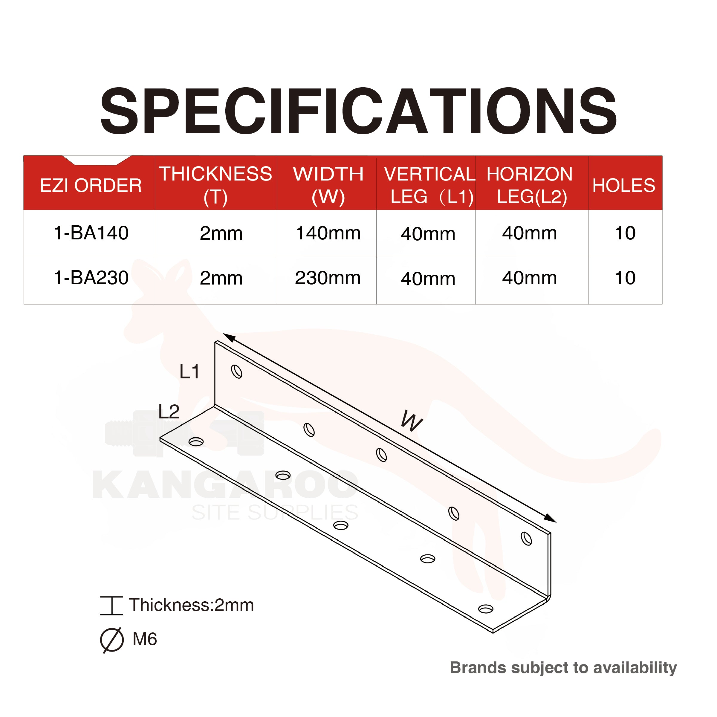 Builders Angle Bracket HDG 2mm Thickness M6 Holes