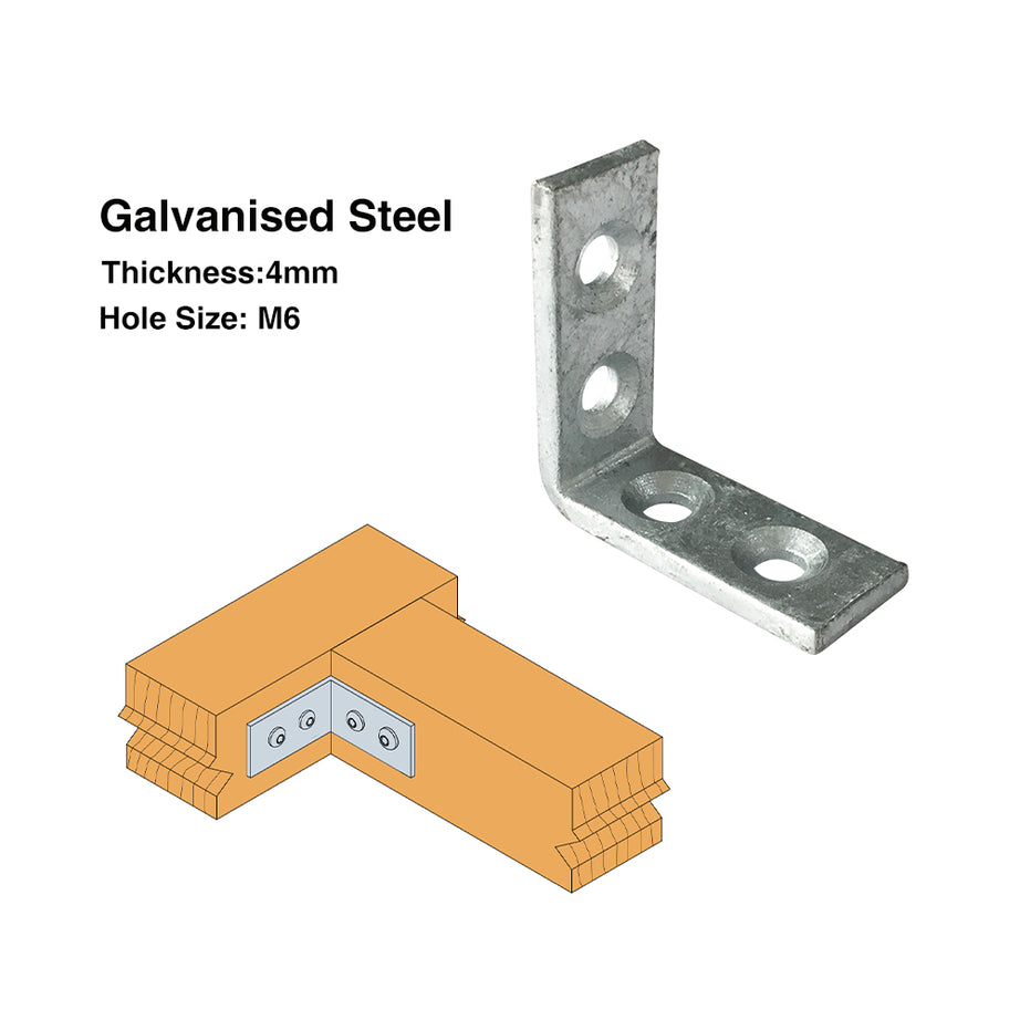 Builders Angle Bracket HDG 4mm Thickness M6 Holes