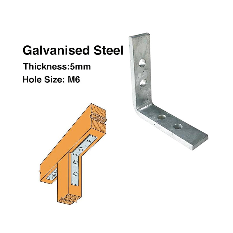 Builders Angle Bracket HDG 5mm Thickness M6 Holes, Multiple Sizes