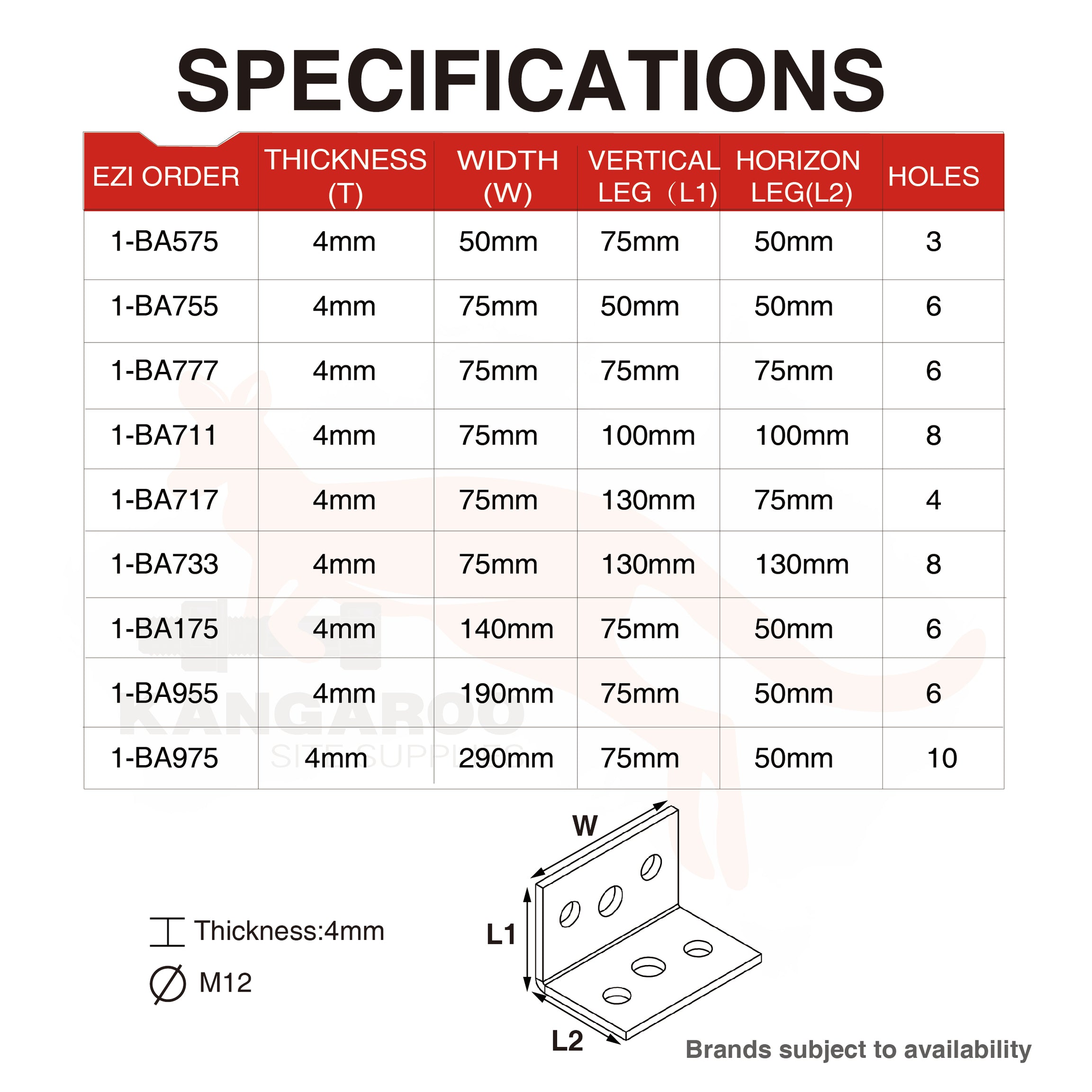 Builders Angle Bracket HDG 4mm Thickness M12 Holes