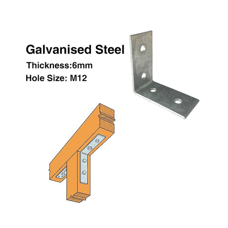 Builders Angle Bracket HDG 6mm Thickness M12 Holes