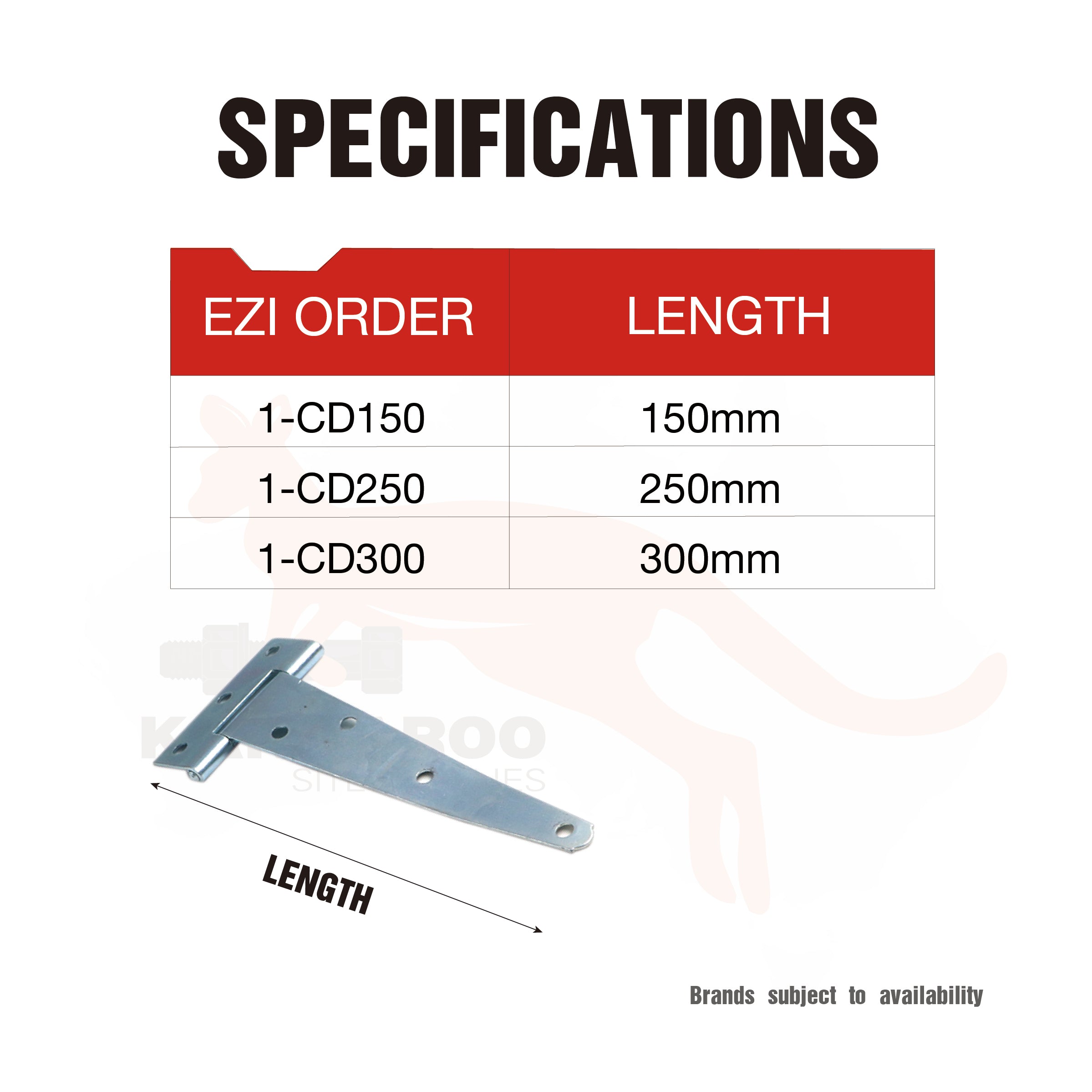 Hinge T Zinc Plated 150/250/300mm Cd2
