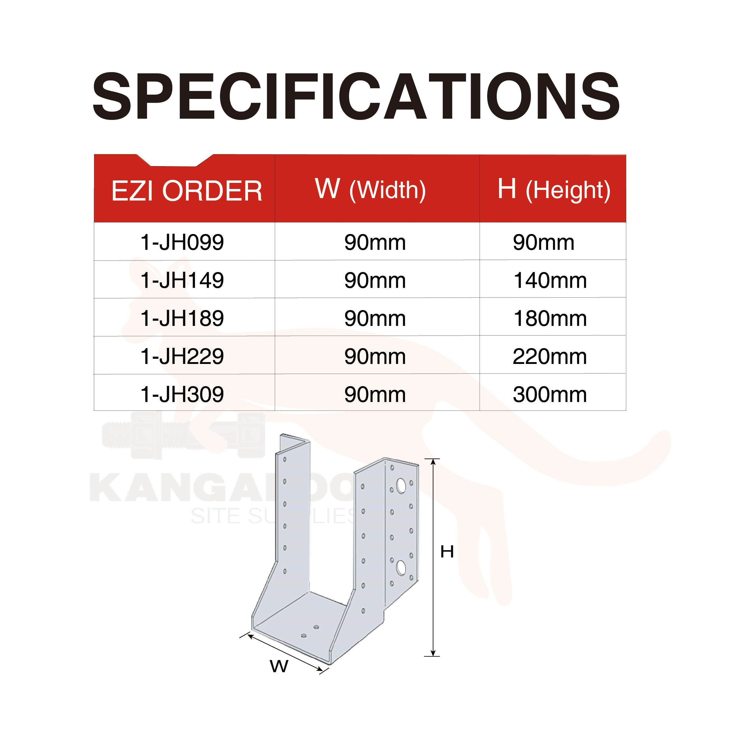 Joist Hanger Heavy Duty 90mm, Multiple Sizes