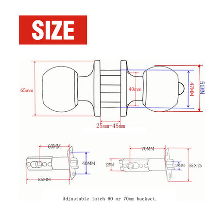 Door Lock Set Ball Knob Entrance S/S
