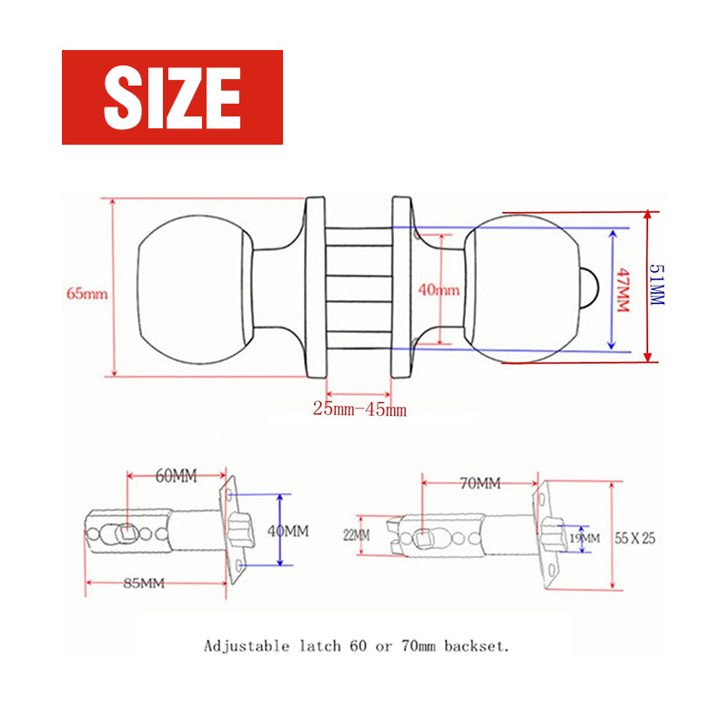 Door Lock Set Ball Knob Entrance S/S
