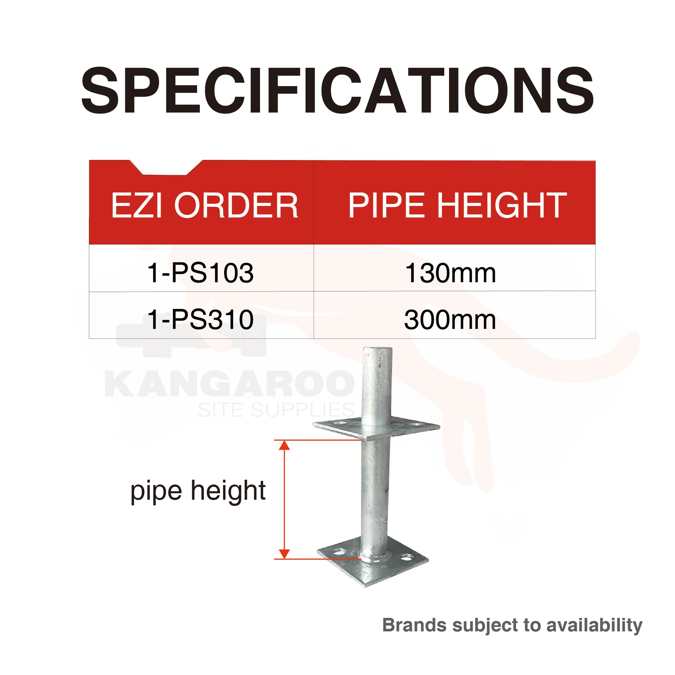 Post Support Galv Pin 130mm or 300mm