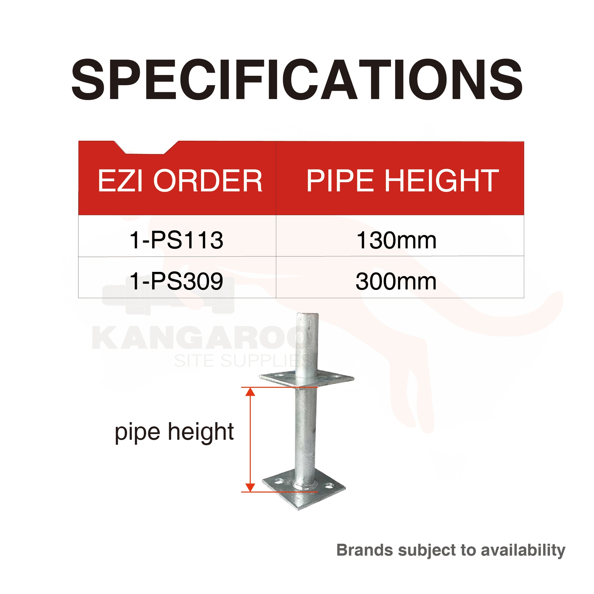 Post Support Galv Centre Fix 130mm, 300mm