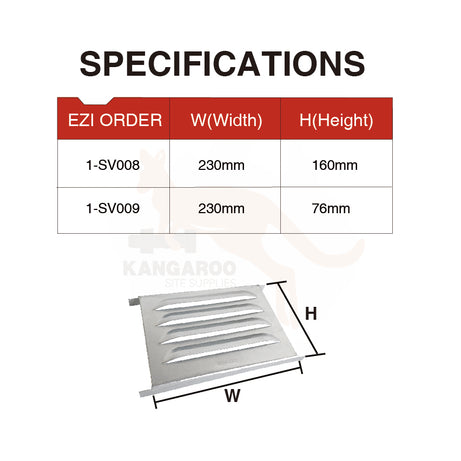 Sub Floor Vent Louvre 230 x 160mm, 230 x 76mm