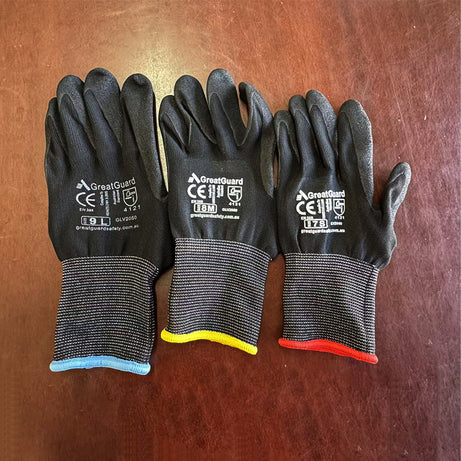 GreatGuard Gloves Sandy Foam Nitrile Coated Pack 12, S/M/L/XL