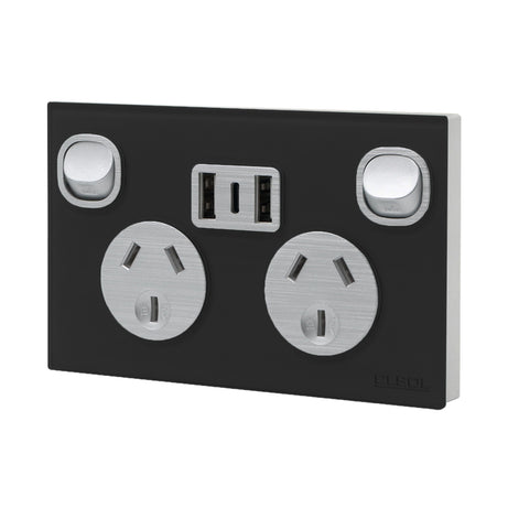 Wall Switch 2 Way & GPO Black Glass Frame Multiple Styles