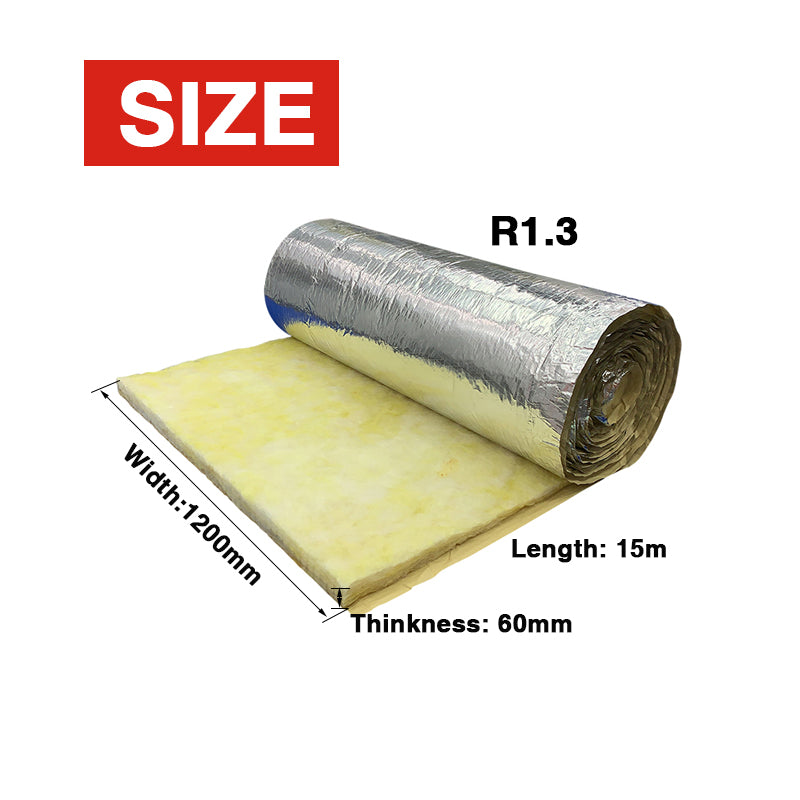 KWHWOOL Glasswool Roofing Insulation Blanket Light Duty Foil R1.3 60mim x 1200mm x 15m 18 Sqm/Pack