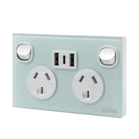 Wall Switch 2 Way & GPO Ocean Blue Glass Frame Multiple Styles