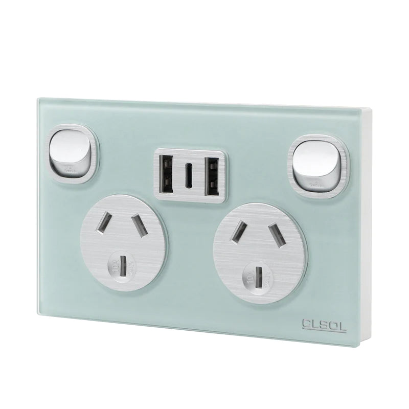 Wall Switch 2 Way & GPO Ocean Blue Glass Frame Multiple Styles