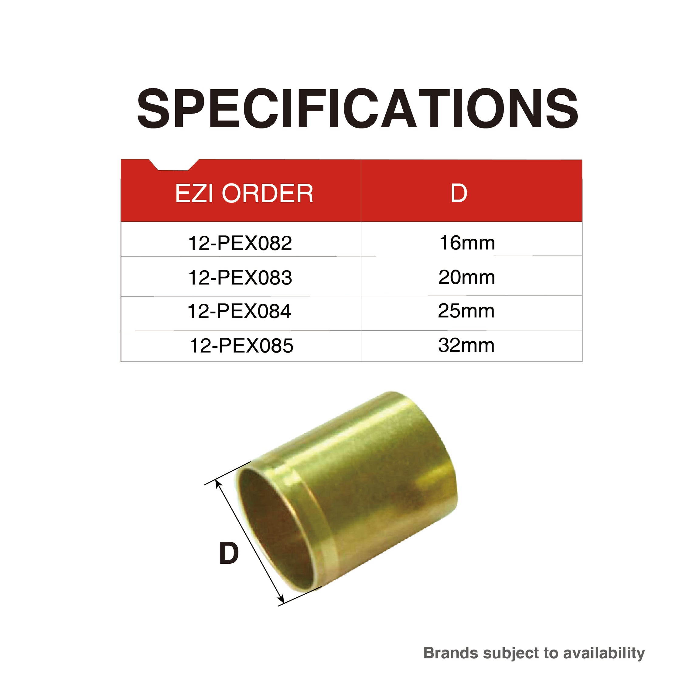 Pex Pull-On Brass Fittings Compression Sleeve  As/Nzs 2537, Multiple Sizes