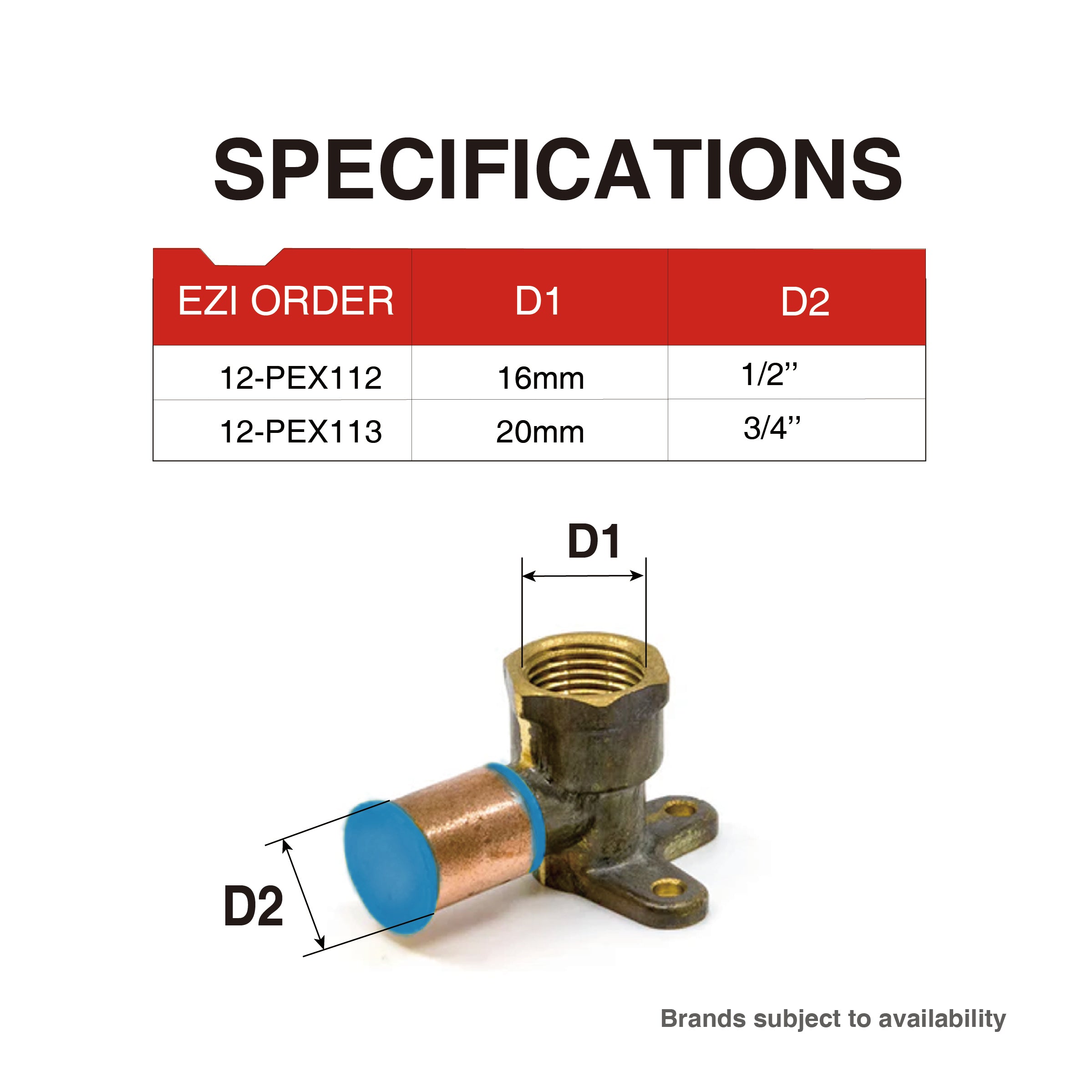 Pex Crimp-On Brass Fittings Female Lugged Elbow As/Nzs 2537, Multiple Sizes