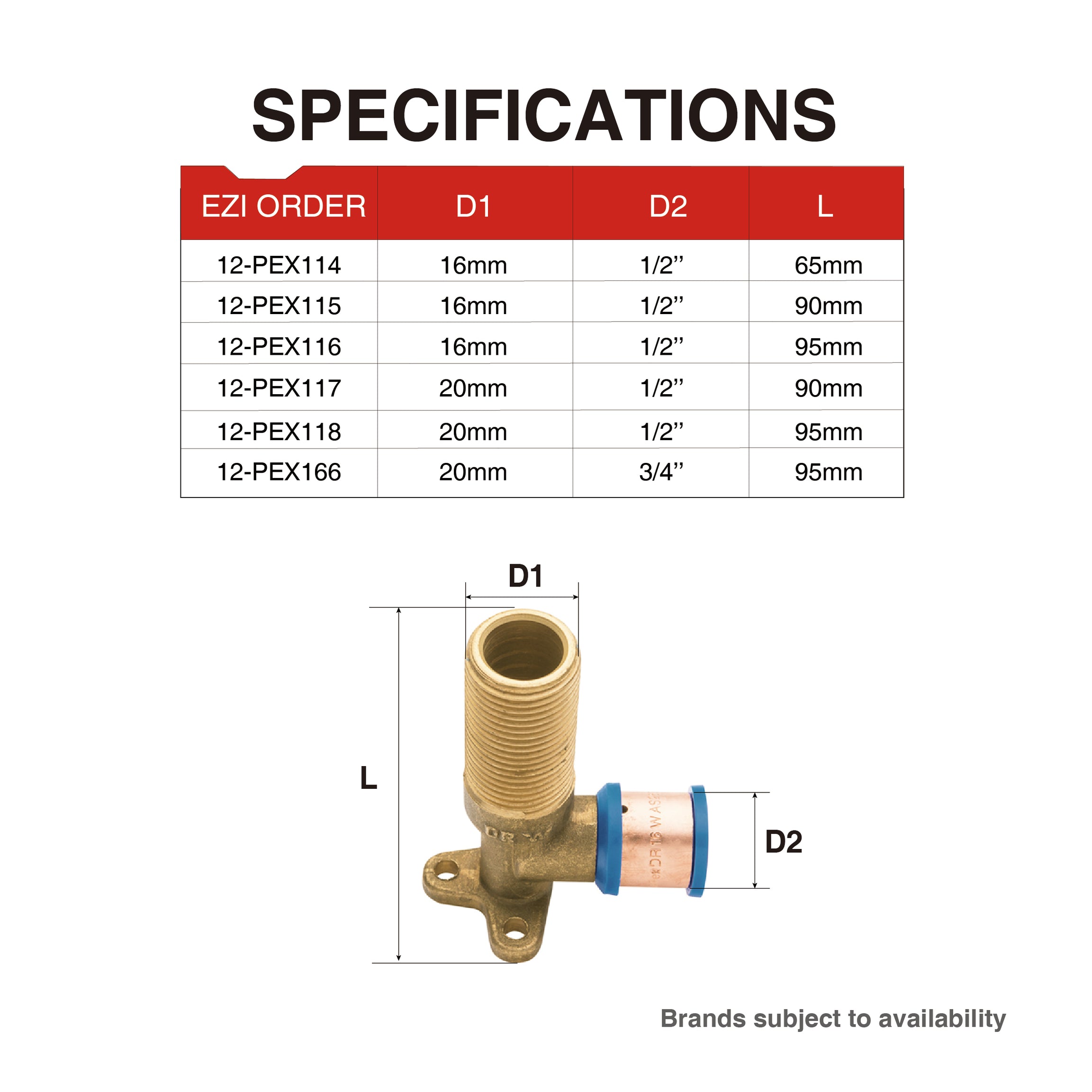 Pex Crimp-On Brass Fittings Male Lugged Elbow As/Nzs 2537, Multiple Sizes