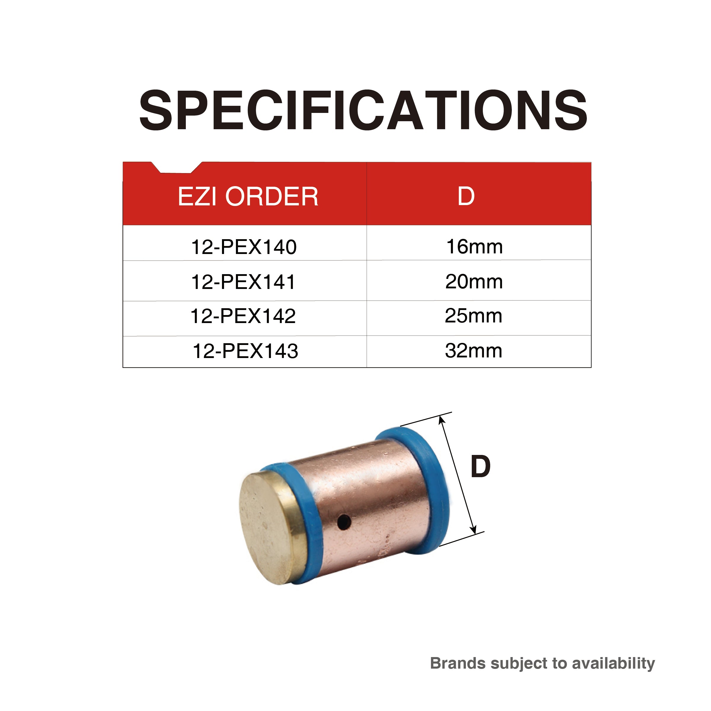 Pex Crimp-On Brass Fittings Stopper  As/Nzs 2537, Multiple Sizes