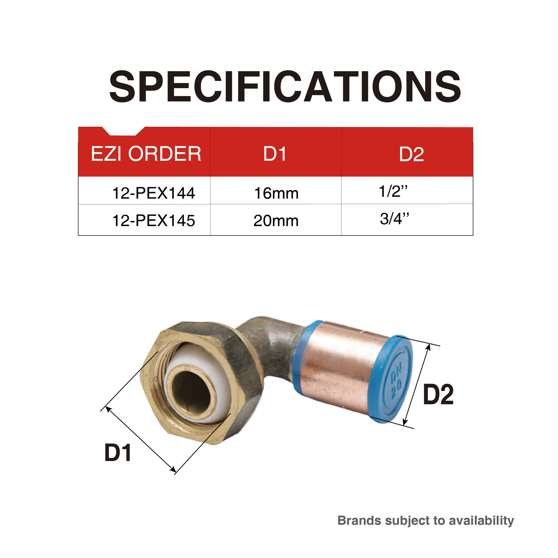 Pex Crimp-On Brass Fittings Female Bent Tap Connector As/Nzs 2537, Multiple Sizes
